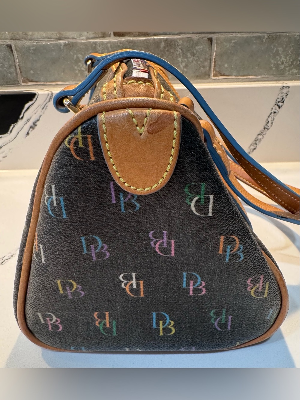 Dooney & Bourke Multicolor DB Monogram Bowler Shoulder Bag Heart Charm - Picture 6 of 15